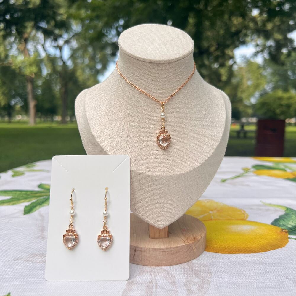 Diamond Crystal Glass Heart Crown Pearl Casual Cute Dainty Quartz Tone Jewelry